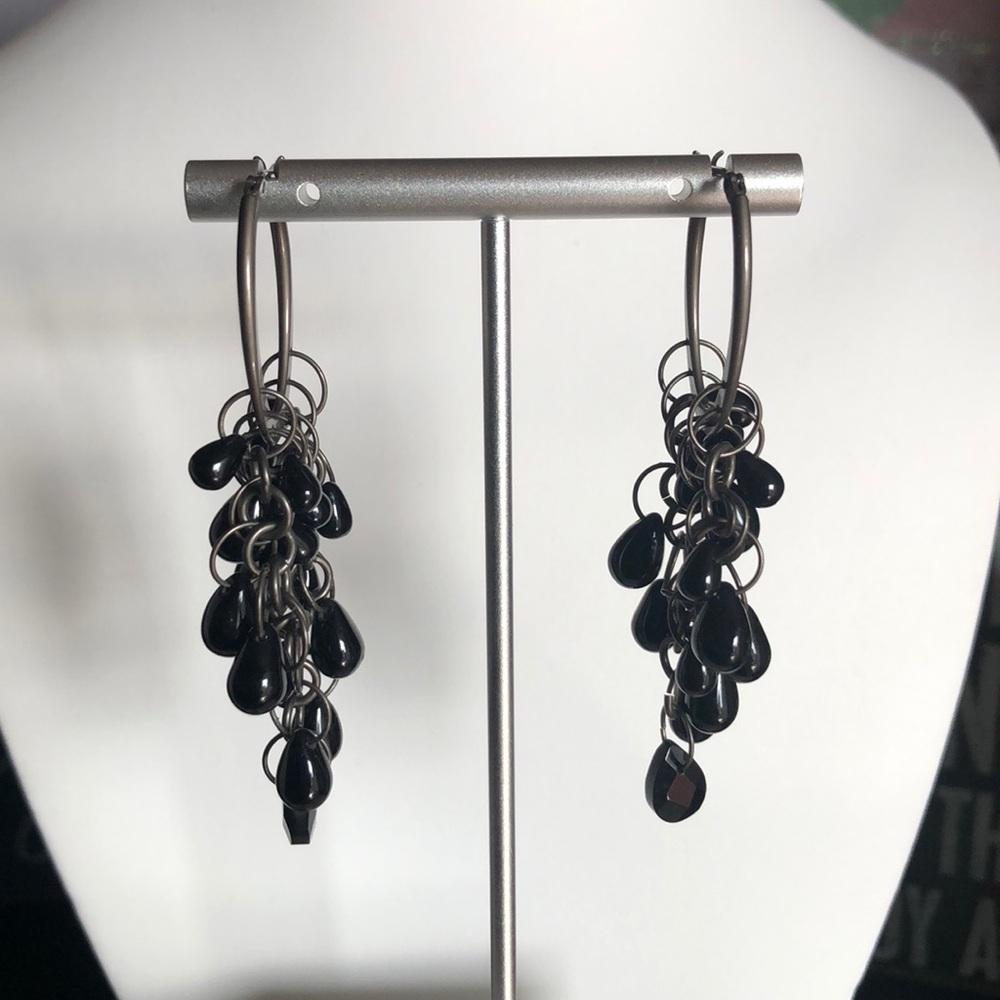 Black Bead Dangle Earrings